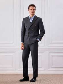 Officeau Fashion New Men's Business Double Breasted Solid Color Suit Coat+Trousers Male Slim Wedding 2 Pieces Blazers Jacket Pants High Quality Social Contact Gown - Grey - View 7