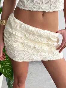 Aloruh Rok Mini Tenun Bertekstur untuk Wanita, Cocok untuk Kencan Romantis, Pernikahan, dan Liburan - Krem - View 6