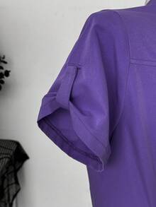 Sunspun Áo sơ mi ngắn tay màu tím dành cho nữ cỡ lớn, thích hợp mặc thường ngày/đi làm/nghỉ mát. - Màu tím - Xem 7