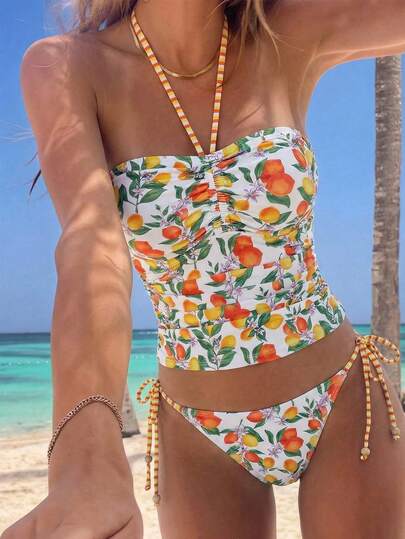 SHEIN MOD 性感水果印花抽绳比基尼套装