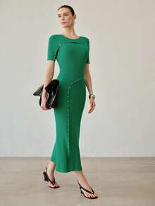 MOTF PREMIUM RHINESTONE DETAIL SLIM FIT SWEATER DRESS, SPRING/SUMMER - Green - View 6
