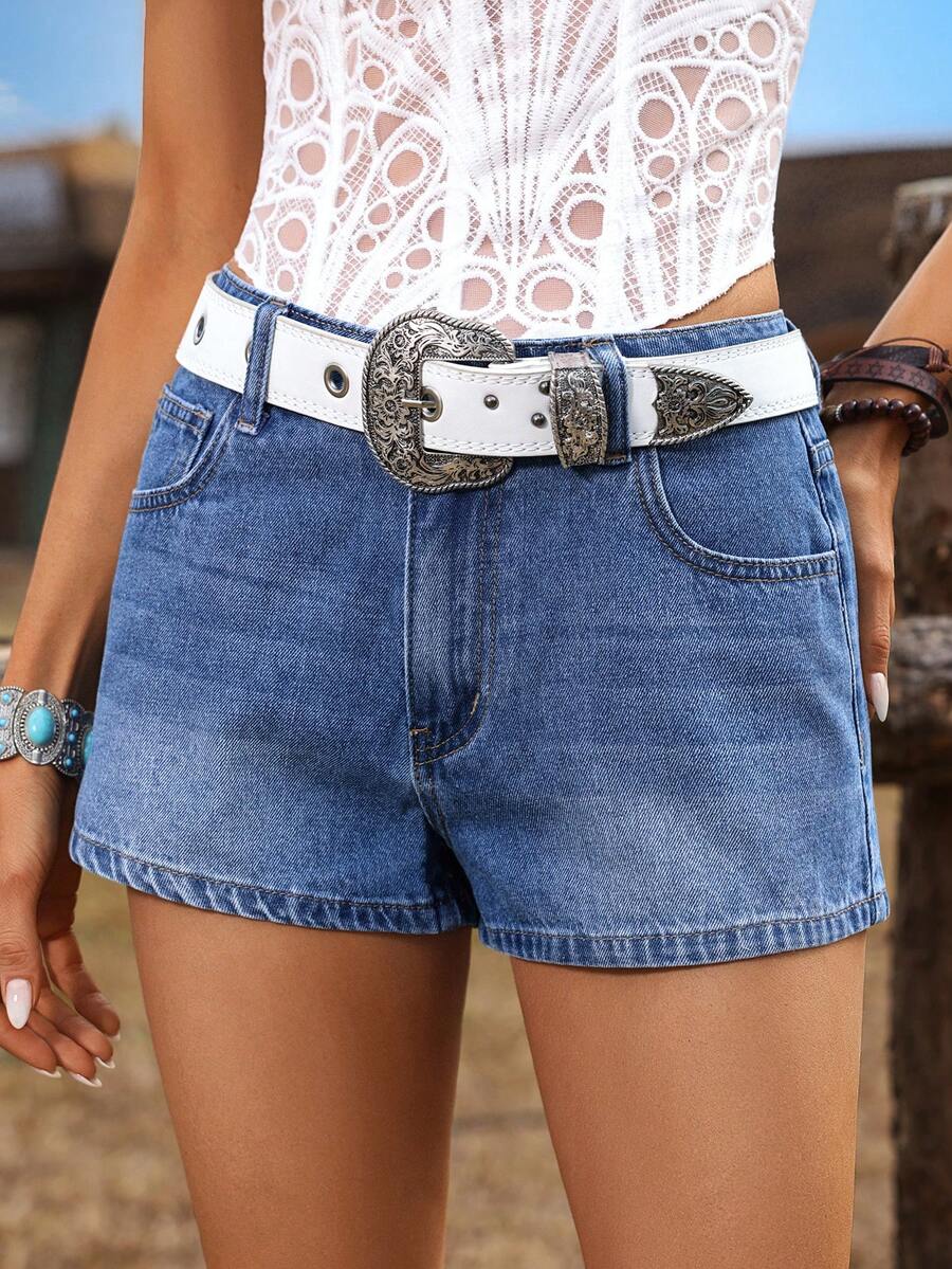 Breezaya Women's Casual Versatile Daily Wear Denim Shorts With Pockets - Blue - View 1