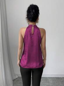 Selianne Blusa elegante sin mangas brillante para vacaciones, primavera/verano - Rosa Fucsia - Ver 2