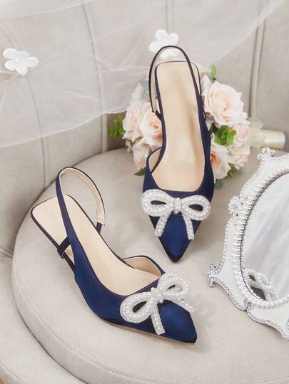 CUCCOO HITCHD Zapatos de mujer para primavera y verano, nuevo diseño de lazo grande tridimensional y cute, punta afilada, tacón de copa de vino, tacón medio, romántico y elegante, temperamento simple, satén negro, tacón alto, slingback, para citas, té de la tarde, fiesta de San Valentín, uso elegante, banquete, vestido de noche, dulce y sexy, zapatos de boda, medio pantuflas, macarrón blanco, beige, azul, azul real, rosa, marrón, verde, burdeos, gris, rosa rojo, morado, amarillo, naranja, albaricoque, oro, plateado, diamantes, gran tamaño, rhinestone, flor, encaje
