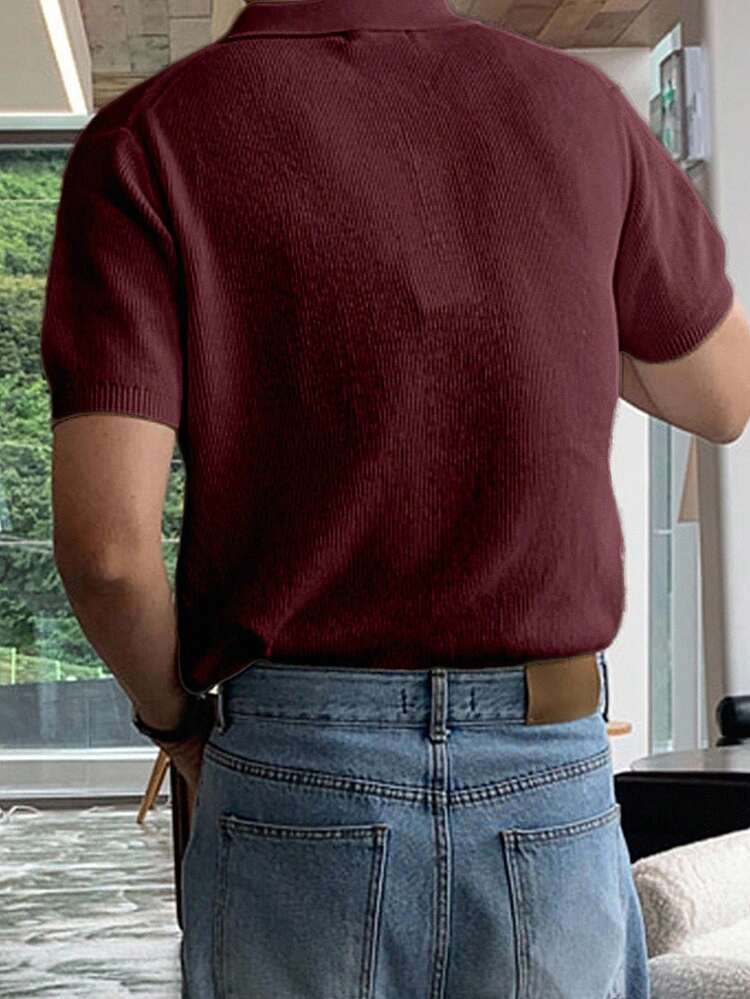 Men's Solid Burgundy Half-Zip Knit Sweater, Summer