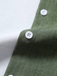EGENSIO Conjunto de camisa blanca y verde con parches para hombre, camisa de manga corta con cuello + pantalones con cordón y bolsillo en la cintura, conjunto casual minimalista - Blanco - Ver 4