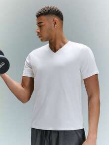 Driftmere 男士100%棉素色V領T恤 - 白色 - 查看 1