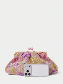 SHECARRY 女士手拿包，花朵亮片刺绣，时尚，优雅，简约，个性化，百搭，经典，适合海滩、度假、假日、夏季、海边、沙滩派对（图案随机） - 多色玫紅 - 查看 5