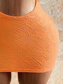 Mistrie 女士性感镂空无袖紧身迷你连衣裙，夏季 - 亮橙色 - 查看 5