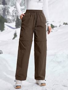 In My Nature Women's Drawstring Waist Pockets Casual Versatile Daily Wear Hiking Pants - Coffee Brown - View 5