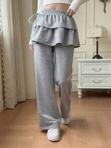 FRIFUL Quần legging dáng váy xếp tầng nhiều lớp, cạp chun dành cho nữ. - Xám - Xem 5