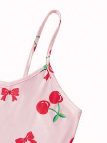 Women's Cherry Print Cami Top And Shorts Pajama Set Holiday Season - Pink - View 7