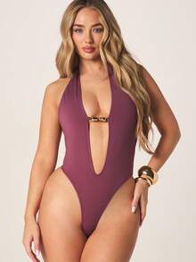 MISSGUIDED 女士深V露背吊带连体衣无袖修身连体上衣晚宴夜店性感夏季约会派对装 - 紅色 - 查看 5