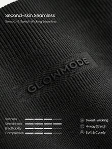 GLOWMODE Ultrafine Soft Seamless Square Neckline Removable Cups Ribbed Underbust Sports Bra & 24" Scrunch Butt Lifting Leggings Set Running Workout Gym - Black - View 6