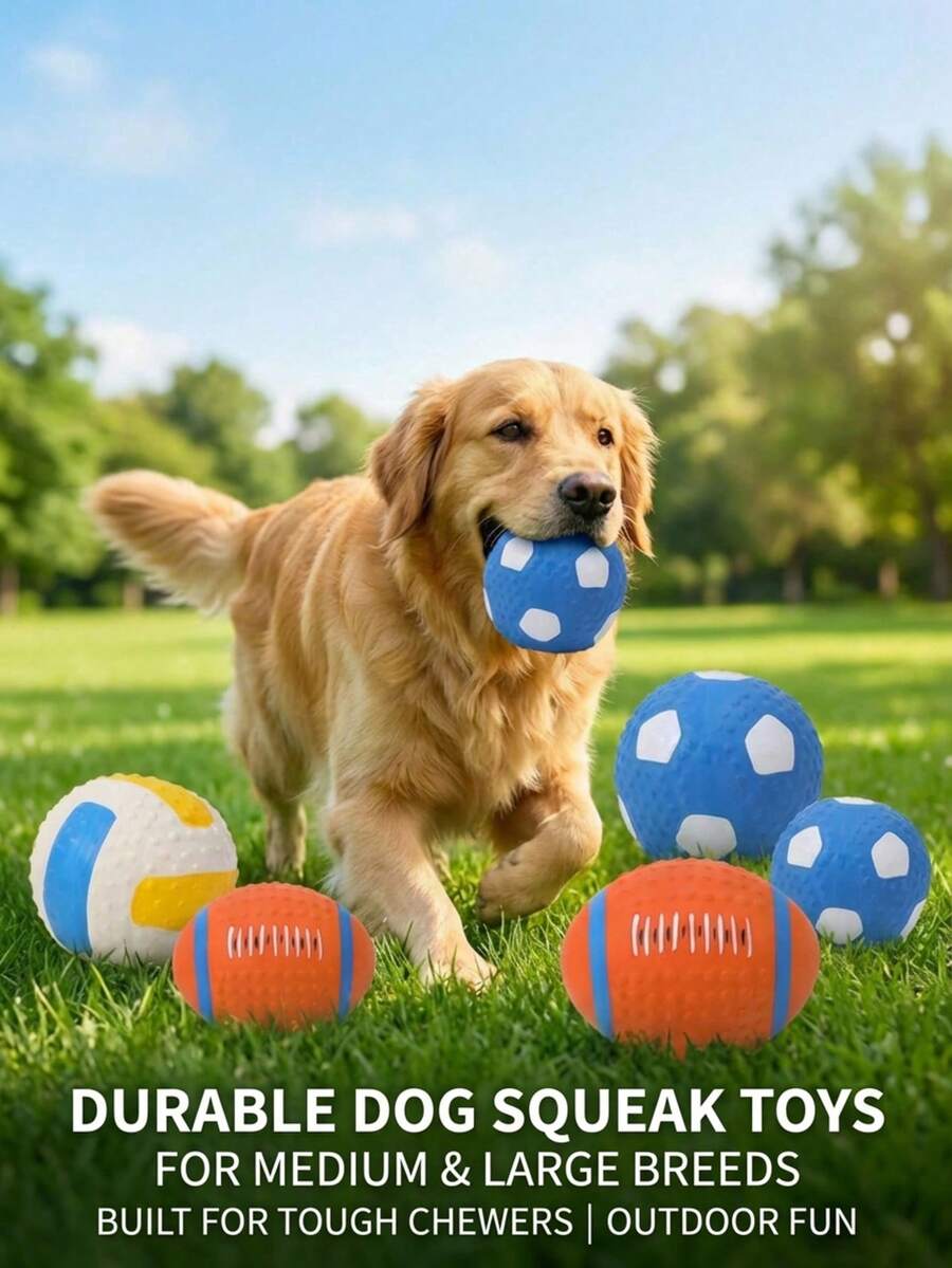 PETSIN 1PC Pet Interactive Training Ball Toy, Latex Rugby Football, Sound-Making Toy, Chewable And Bite-Resistant, Stress-Relieving Dog Toy. - Multicolor - View 1