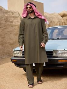 DAZY Men's Spring Military Green Robe Shirt And Pants Set Summer - Army Green - View 5