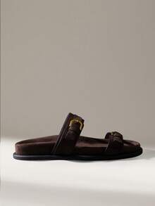 Solecia Dép xăng đan đế bằng thoải mái màu nâu cà phê dành cho nữ. - Cà phê nâu - Xem 7