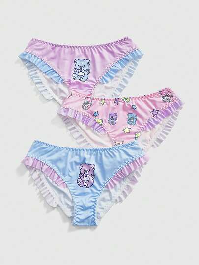 ROMWE Kawaii 可爱彩色小熊印花荷叶边拼接比基尼内裤套装