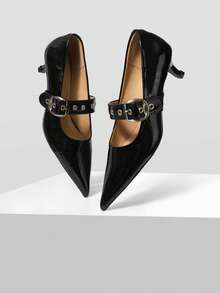 Mnmlis 女士时尚百搭通勤尖头高跟鞋 - 黑色 - 查看 3