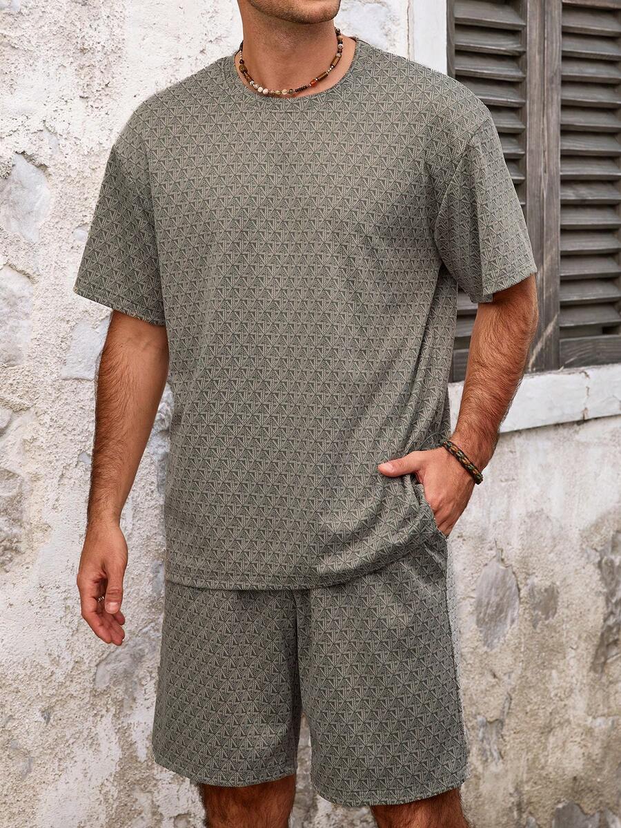 VENTUSAIL 男士休闲复古度假风 INS 畅销短袖T恤套装,日常出行必备,馈赠亲友佳品 - 綠色 - 查看 1