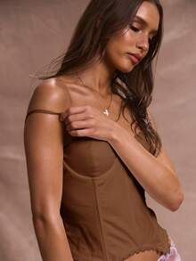 MUSERA 带骨架编织蕾丝边束身胸衣，适合度假、海滩、优雅浪漫的节日、伊比沙岛夜生活、夜店活动、性感秋季派对、优雅春夏派对。 - 棕色 - 查看 2