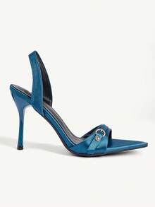 CUCCOO CHICEST Women's Fashionable & Elegant Buckle Pointed Toe Heeled Sandals, Summer - Blue - View 3