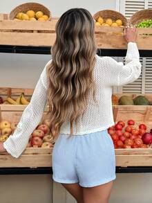 Selianne V-Neck Crochet Hollow Tie-Up 3D Floral Casual Cardigan, Versatile Relaxed Style For Women, Spring/Summer - Beige - View 2
