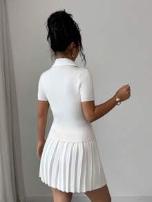 SHEIN Elenzya 2pcs/Set Women's Fashionable Preppy Korean Style 2 In 1 Sweater Top And Pleated Mini Skirt, Slimming, Spring/Summer - White - View 2