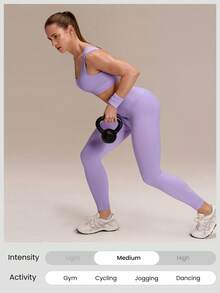 GLOWMODE Set Bra Olahraga Ultra Halus Lembut Tanpa Jahitan dengan Leher Persegi, Cup yang Dapat Dilepas, Bergaris di Bawah Dada, dan Legging Pengangkat Bokong 24" untuk Lari, Latihan, dan Gym. - Lilac Dream - View 6