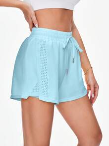 Sovereign Charm Quần short nữ màu trơn, cạp chun, kiểu dáng thường ngày, đa năng, thích hợp mặc đi chơi và chơi thể thao. - Màu xanh nhạt - Xem 5