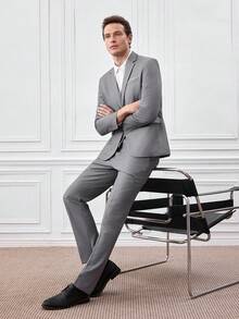 Officeau Conjunto de traje de 3 piezas para hombre: Blazer de manga larga, chaleco y pantalones de moda para boda, fiesta - Gris - Ver 11