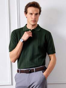 Officeau 男士休闲针织Polo衫，透气绿色针织衫，常规版型，短袖，经典Polo领 - 橄欖綠 - 查看 10