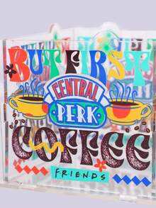 FRIENDS X SHEIN 1 pieza Caja de almacenamiento de acrílico con diseño de dibujo animado de café prioritario - Multicolor - Ver 2