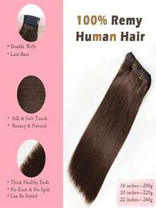 9pcs 200g/220g/240g Lace Bace 4# Dark Brown Clip In 100% Remy Human Hair Extension Cuticle Aligned Double Drown Clip Ins For Thin Hair Woman Natural Look Top Quality - S4 - View 2