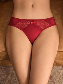 EmpressEnvy 1 chiếc quần lót nữ màu đỏ rượu vang, chất liệu satin, phối ren. - Màu Đỏ Sâu - Xem 1