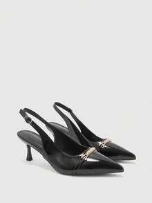 CUCCOO BIZCHIC Tacones altos versátiles de tacón fino y correa trasera con botones, elegantes para la oficina - Negro - Ver 2
