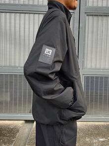 Ngobest Haus Ngobest Haus 男士长袖休闲百搭运动立领夹克，大号印花图案，情侣款，大口袋，秋冬拉链夹克，防风夹克，街头风科技夹克 - 黑色 - 查看 5