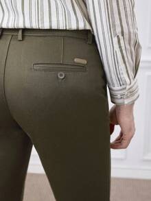 Officeau Men's Solid Color Pocket Simple Commuter Casual Pants - Army Green - View 9