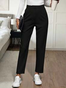SHEIN LUNE Pantalon de costume de couleur unie pour femmes en automne/hiver - Noir - Voir 1