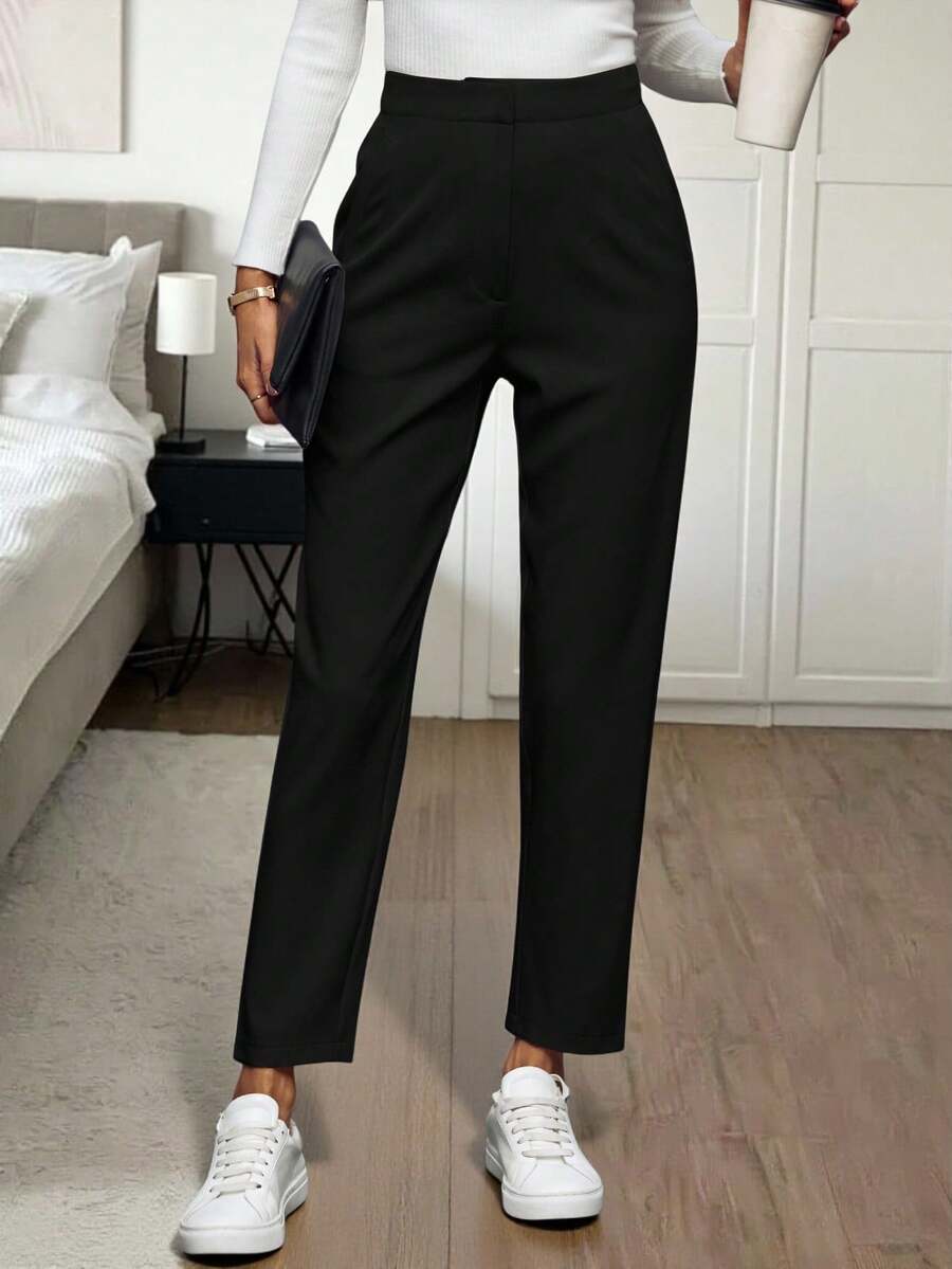 SHEIN LUNE Pantalon de costume de couleur unie pour femmes en automne/hiver - Noir - Voir 1