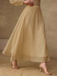 MOTF PREMIUM NEW ARRIVAL SPRING/SUMMER BEIGE UMBRELLA SKIRT, PASTORAL STYLE VERSATILE COMMUTER SKIRT FOR WOMEN - Khaki - View 6
