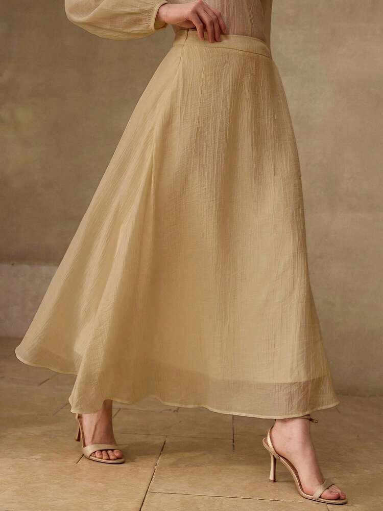 NEW ARRIVAL SPRING/SUMMER BEIGE UMBRELLA SKIRT, PASTORAL STYLE VERSATILE COMMUTER SKIRT FOR WOMEN