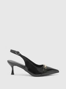 CUCCOO BIZCHIC Tacones altos versátiles de tacón fino y correa trasera con botones, elegantes para la oficina - Negro - Ver 1