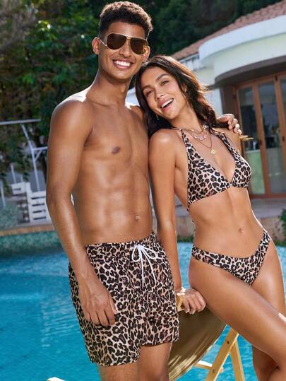 Manfinity VDAYZ Men's Fashion Beach Couple Shorts,Men's Beach Shorts, Drawstring Waistband, Front Drawstring Pockets, Leopard Print, Hawaiian Style, Suitable For Beach Vacations, Couple's Beachwear, Summer Beach Vacations, Beach Parties, Men's Swimwear, Beach Sets, Men's Holiday Sets, Valentine's Day Sets, Summer Sets, Men's Valentine's Day Sets. Couple Bathing Suit Set Couples Matching Swimwear All Over Print Beachwear Matching Couple Couples Swimsuits Sets His And Her Swim Suit Set Leopard Print Swimsuit Set His And Hers Swim Suit Set Leopard Print Swim Shorts