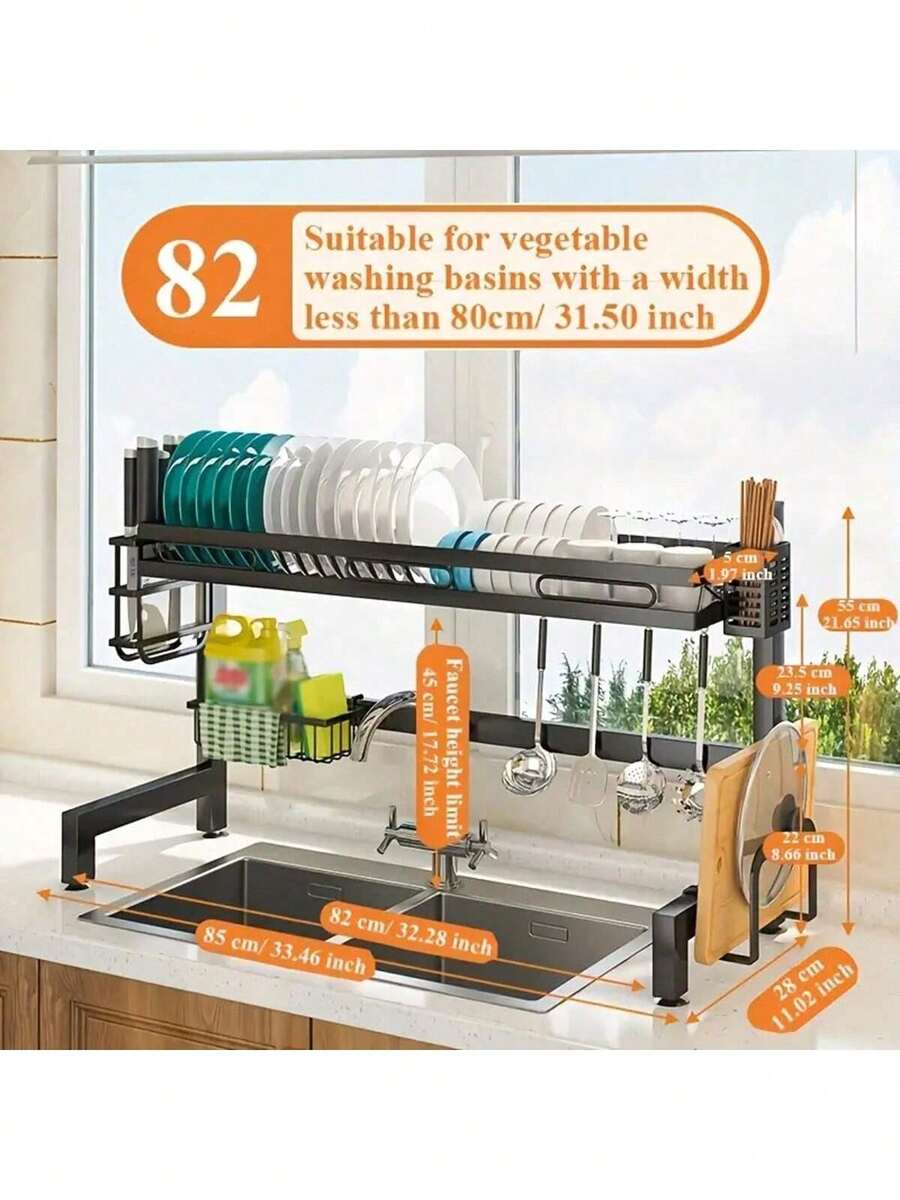 1 chiếc kệ đựng đồ nhà bếp hai tầng, kệ đựng chén đĩa nhà bếp, kệ lưu trữ nhà bếp, chất liệu thép carbon sơn tĩnh điện, giá đựng dụng cụ nhà bếp đẹp và trang nhã, phụ kiện nhà bếp - màu đen - Xem 1
