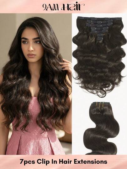 Wavy Clip In Hair Extensions Real Human Hair 7Pcs Dark Brown Full Head Body Wave Hair Extensions For Women Clip Ins Hair Extensions