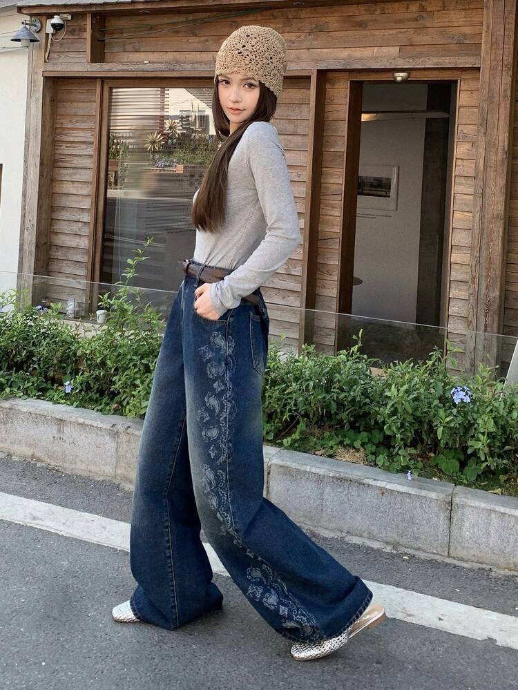 Women's Loose Street Style Korean Vintage Washed Denim Jeans