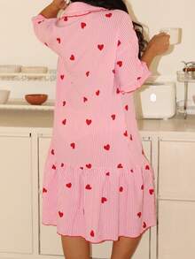 Liftille Striped Heart Print Short Sleeve Women Nightgown - Multicolor - View 5