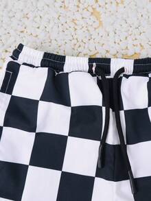 SUMWON Quần bơi kẻ caro đen trắng cho bé trai, quần bơi mùa hè đi biển, hồ bơi, quần bơi trẻ em cạp chun co giãn, đồ bơi chơi dưới nước - Đen và trắng - Xem 4