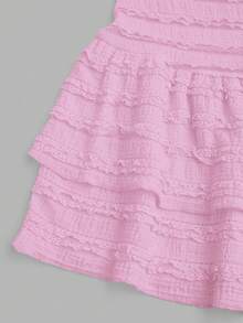 Sweetra Plus Size Women's Light Pink Cute Summer Holiday Vintage Vacation Dress,Textured Backless Double Layered Ruffle Hem Pleated Neckline Wedding Party - Pink - View 6